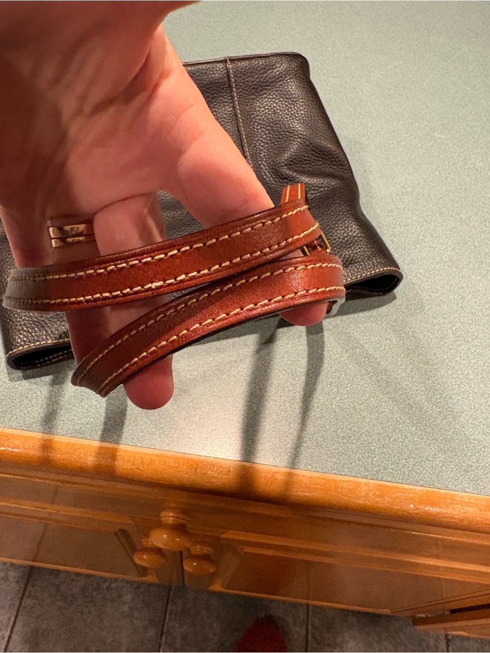 Dooney & Bourke Lexington tote Black Pebbled Leather Messenger with Brown Trim - Picture 7 of 8